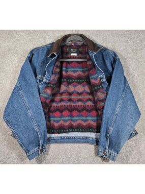 Vintage iD Wear Blue Jean Denim Southwestern Liner Jacket Coat Canada Made Men M